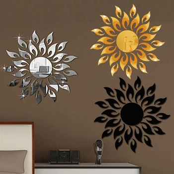 1 комплект 3D зеркальных наклеек на стену, защита от Солнца, цветок Пламени, декоративные наклейки, украшение комнаты, домашний декор, гостиная, спальня в роскошном стиле