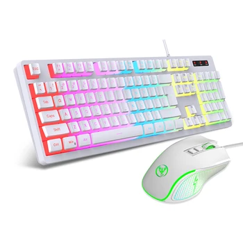 104 Клавиши RGB С Подсветкой Игровая Клавиатура Мышь Комбо RGB Пудинговая Клавиатура Крутая Светящаяся Игровая Мышь для Домашнего Офиса Геймера