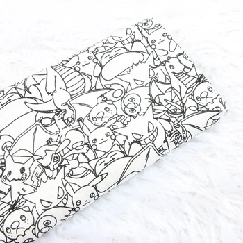 140 см Ширина Pokemon Pocket Monster Черный Белый Тонкая 100 Хлопчатобумажная Ткань DIY Лоскутная Текстильная Ткань Для домашней одежды Материал для Шитья