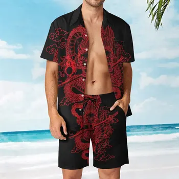 2 предмета, координаты Красного китайского Дракона на черном фоне, Классический мужской пляжный костюм высшего качества с графическим винтажным рисунком для плавания США