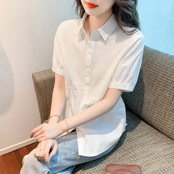 2023 Новый Летний Корейский Простой Модный Повседневный Топ с накаткой Приливного течения, Универсальная Тонкая женская рубашка с коротким рукавом, Топ Z365