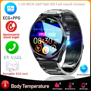 2023 Новый ЭКГ + PPG Bluetooth Вызов Смарт-часы Мужские Спортивные Водонепроницаемый Фитнес-Трекер Безболезненный Неинвазивный уровень Глюкозы в крови Smartwatch