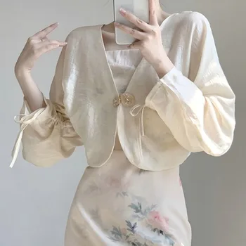 2023 Шифоновая солнцезащитная одежда в китайском стиле, блузка для женщин, шаль, новая куртка-кардиган в китайском стиле, улучшенные повседневные комбинезоны