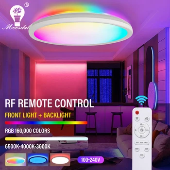 24 Вт Светодиодный круглый потолочный светильник RGBCW, двустороннее освещение с дистанционным управлением, затемняемая RGB-подсветка для спальни, игровой комнаты, вечеринки