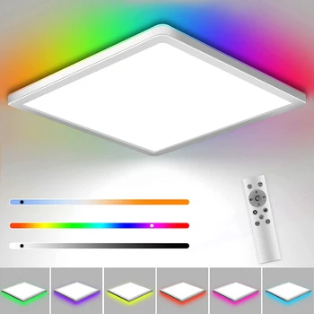 24 Вт Умный светодиодный Квадратный потолочный светильник RGB с подсветкой WIFI Tuya APP Remote Control Dimmable Ультратонкий потолочный светильник для декора спальни