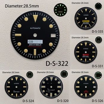 28,5 мм С Логотипом SKX007/SUB, циферблат для часов NH35/NH36, Зеленые светящиеся Настраиваемые часы, Аксессуары