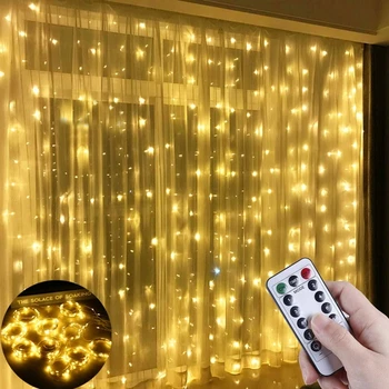 3 М Светодиодная Занавеска-Гирлянда на окно USB Power Fairy Lights Гирлянда с Пультом Дистанционного Управления Новогодняя Гирлянда Светодиодные Фонари Рождественское Украшение