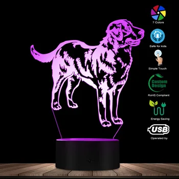 3D Форма Породы Швейцарская Бернская Горная Собака Современный Дизайн, Индивидуальное Название, Домашний Декор, Светодиодный Иллюзионный Ночник, Домашний Щенок, Сонная Лампа