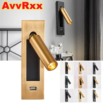 AvvRxx Внутренний настенный светильник 110-240 В с зарядкой через USB, Украшение для спальни, Освещение для чтения, изголовье кровати в отеле, 3 Вт светодиодный настенный Светильник