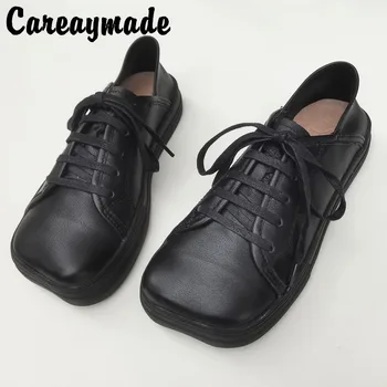 Careaymade-Женская обувь из натуральной кожи, Маффиновая обувь на толстой подошве с большой квадратной головкой, Первый слой из воловьей кожи, тонкие туфли ручной работы