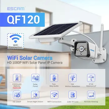 ESCAM QF120 1080P WIFI Батарея PIR сигнализация IP камера с солнечной панелью Полноцветное ночное видение двухстороннее аудио IP66