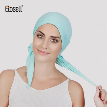 ETOSELL, однотонные мусульманские женские внутренние хиджабы, шапка, арабская повязка на голову, шарф, тюрбан, капор, готовый к ношению, хиджаб, женский шарф, шапки