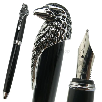 Fuliwen Металлическая Черная перьевая ручка в виде Совы с зажимом в виде Орлиной головы, средний наконечник 0,7 мм, серебряная отделка, Перьевая ручка для письма, подарок