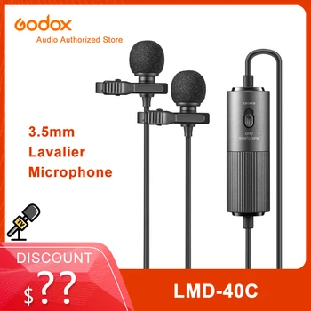 Godox LMD-40C Двойной Всенаправленный Петличный микрофон с Зажимным Конденсаторным Проводным Микрофоном 3,5 мм для Прямой трансляции интервью