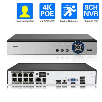 H.265 8-Канальная Система Видеонаблюдения NVR Система Безопасности Smart Ai 4K Распознавание лиц XMEYE RJ45 Сетевое Видеонаблюдение Видеомагнитофон P2P 8CH 8MP