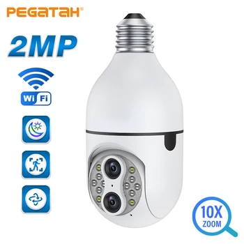 IP-камера видеонаблюдения PEGATAH 1080P WiFi Ночного видения, полноцветная, с автоматическим отслеживанием, Водонепроницаемые уличные PTZ-камеры с двумя объективами