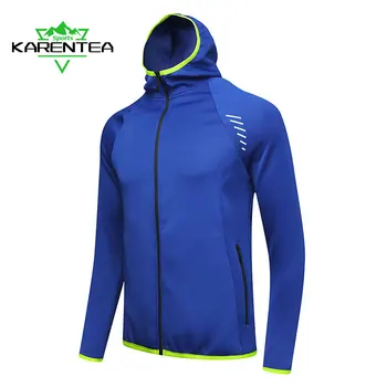 Karentea/ Куртка для бега, Светоотражающее Мужское спортивное пальто с капюшоном, Спортивная одежда для бега, Уличный тренажерный зал, Одежда для фитнеса, Спортивный костюм, топ на молнии