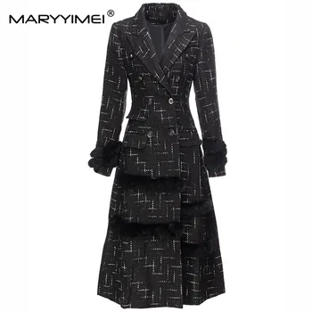 MARYYIMEI/ Зимнее Теплое пальто с отложным воротником, Двубортное меховое пальто в стиле пэчворк, Тонкое Повседневное офисное женское пальто
