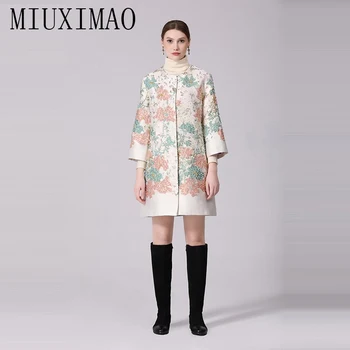 MIUXIMAO 2022 Высококачественное Осенне-зимнее Элегантное Пальто с Бриллиантами и Круглым вырезом, Однобортное Модное Пальто с Вышивкой, Женское Vestide