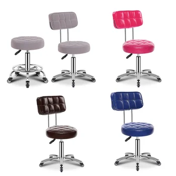 Nordic Barbershop Офисный стул для парикмахерского салона на колесиках, Мебель, Парикмахерские кресла, Косметический Круглый кожаный стул, барные стулья