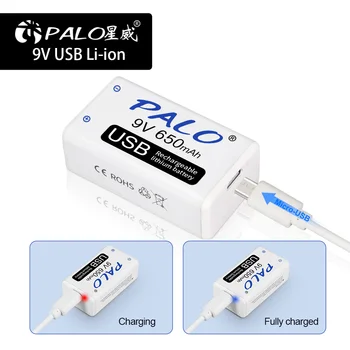 PALO 9V 650mAh литий-ионная аккумуляторная батарея Micro USB Батареи 9V литиевые для металлоискателя Пульт дистанционного управления микрофоном