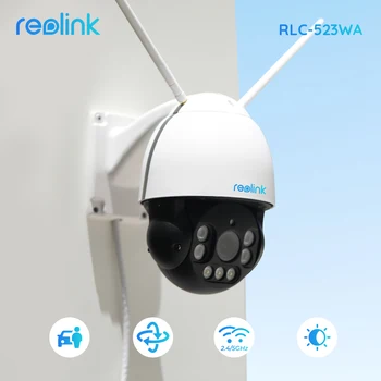 Reolink 5MP WiFi Камера беспроводная Панорамирующая Наклонная 5-кратный Оптический Зум IP-камера обнаружения автомобиля человеком автоматическое отслеживание наружная камера RLC-523WA