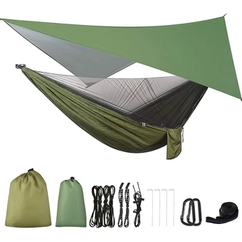 SEWS-Гамак для кемпинга с брезентом Rainfly и москитной сеткой, Портативный парашютный гамак для пеших прогулок на открытом воздухе на заднем дворе