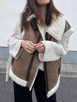 Suninheart осенне-зимний женский жилет 2023, винтажная негабаритная куртка из искусственного меха, жилет, пальто, шикарное винтажное пальто без рукавов, топ