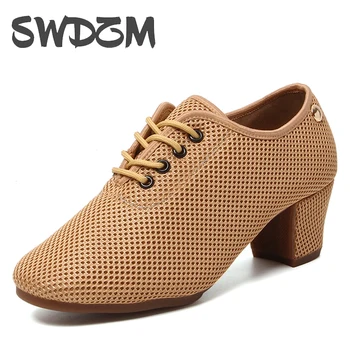 SWDZM/ Мужская Стандартная Танцевальная Обувь, Обувь для бальных танцев, Дышащая сетчатая обувь на низком каблуке, Женская Обувь для современных Танцев, Танцевальный спорт