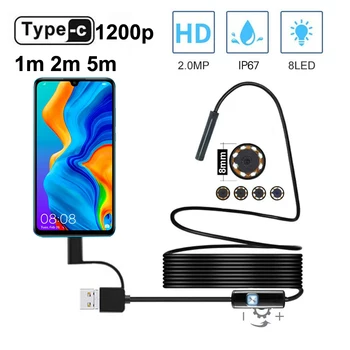 USB-C Эндоскопическая Камера 1200 P 8 мм 1 М 2 М 5 М Мягкий кабель USB Эндоскоп Бороскоп Инспекционная Камера для Android Смартфонов Windows