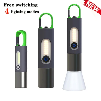 USB Перезаряжаемый фонарик с высокой яркостью, Масштабируемый светодиодный фонарик с боковой подсветкой COB, 4 режима, прожекторный фонарь для кемпинга на открытом воздухе