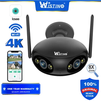 Wistino 8MP 4K Двухобъективная Сверхширокоугольная 180 ° WiFi IP-камера Наружного 4-мегапиксельного полноцветного ночного видения XMEYE Ai Human Detect Security