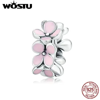 WOSTU, шарм в виде розового цветка, бусины из 100% стерлингового серебра 925 пробы, оригинальный браслет, подвеска для женщин, ожерелье, Роскошные ювелирные изделия CQC1484