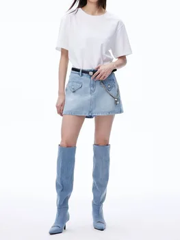 y2k летние выстиранные хлопчатобумажные джинсовые женские шорты с металлической цепочкой, модные универсальные обтягивающие брюки с высокой талией, брюки