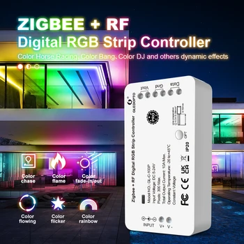 Zigbee RGB светодиодный Контроллер Цифровой RGBIC Полосы Адресуемая Гибкая Лампа С Регулируемой Яркостью 5 В 12 В 24 В RF Пульт Дистанционного Управления Работа с Alexa