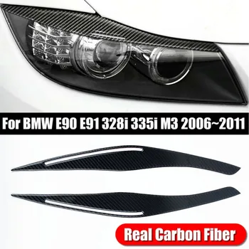 Автомобильная фара, накладка для бровей, век, АБС-карбоновое волокно, привлекательное для BMW E90 E91 328i 335i 09 ~ 12