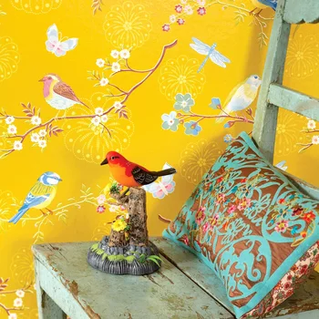 Американские обои пасторальные цветы и птицы маленькие свежие цветочные обои синий желтый простой современный фон для гостиной