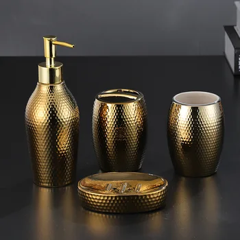 Американский скандинавский роскошный позолоченный сотовый керамический набор для мытья посуды и ванной комнаты, щетка для полоскания рта, чашка для унитаза, набор из четырех предметов