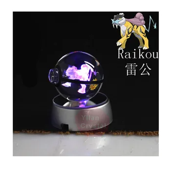 Аниме Покемон Райкоу, 3D Хрустальный шар, Покебол, Фигурки Аниме, модель из гравированного хрусталя со светодиодной подсветкой, детская игрушка, ПОДАРОК АНИМЕ
