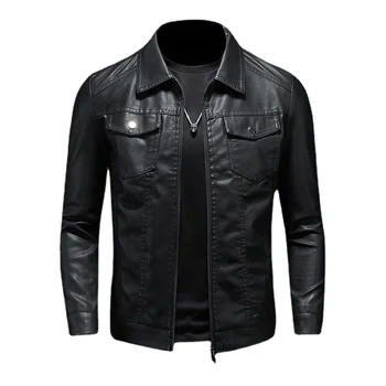 Весенне-осенняя Мужская кожаная куртка 2023, Новая Корейская мода, Шерстяная подкладка, Черная Мотоциклетная короткая
