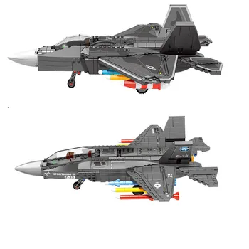 Военный Американский F22 Raptor F35 Lightning II Истребитель Блок Набор DIY Модель Самолета Современная Военная Строительная Кирпичная Игрушка Для Мальчиков и Детей