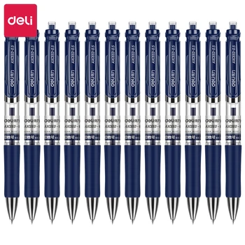 Выдвижная гелевая ручка Deli 0,5 мм Черный Синий Красный Заправка гелевых чернил Gelpen Школьные канцелярские принадлежности Стационарные ручки