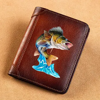 Высококачественные Мужские кошельки из натуральной кожи, модный Классический дизайн в виде рыбы, Короткий кошелек с держателем для карт, мужской кошелек в три сложения BK3649