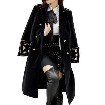 Двубортное шерстяное пальто в стиле милитари в британском стиле для работы в деловом стиле, верхняя одежда, зимние женские пальто