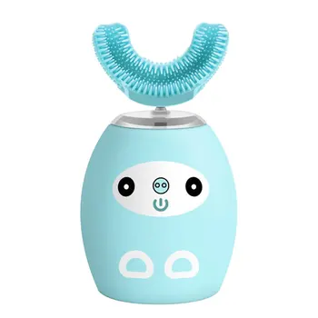 Детская электрическая зубная щетка для детей U-образной формы, 360-градусный автоматический звуковой очиститель зубов IPX8, мультяшная зубная щетка с голосом