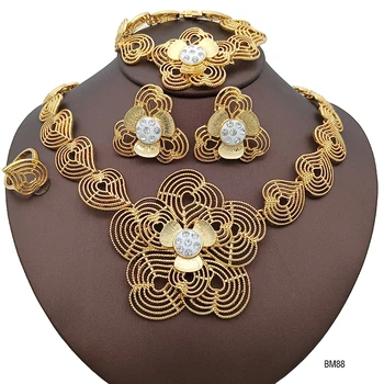 Дубайский Позолоченный Ювелирный набор, Женское Модное Ожерелье из сплава, браслет, Серьги, Кольцо, Ювелирный набор для женщин, подарок для праздничной вечеринки