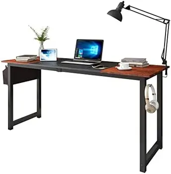 Дюймовый Компьютерный Стол для домашнего Офиса с двухцветной панелью, с сумкой для хранения и крючком, Черный, цвета сандалового дерева, Промышленный Современный Стол Для ноутбука