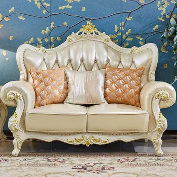 Европейский стиль диванный гарнитур 123 комбинация диван из натуральной кожи роскошная мебель для гостиной виллы из массива дерева