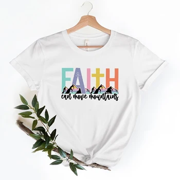 Женская летняя футболка Faith Can Move Mountains с буквенным принтом Крест-накрест Y2k, женские футболки с короткими рукавами, одежда, Свободные хлопковые топы