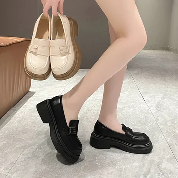 Женская обувь на плоской подошве, Повседневные женские кроссовки-оксфорды, сабо на платформе в британском стиле, без застежки, с круглым носком, Платье Modis, Кожаные криперы, Пре